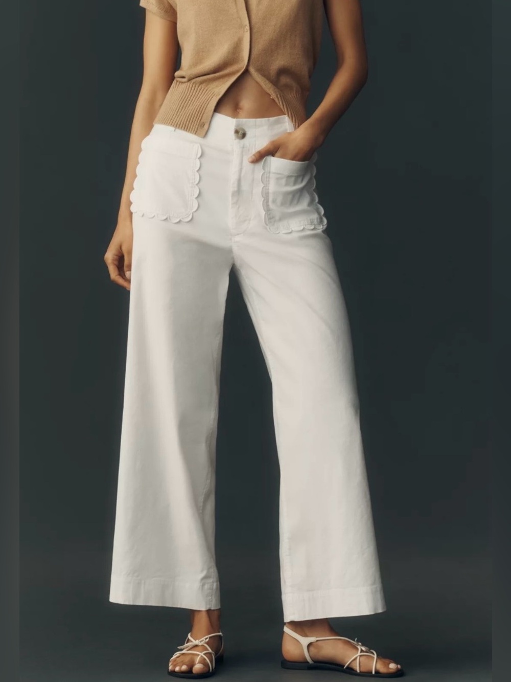 Maeve Anthropologie Colette White Cropped Pants with Scalloped Pockets